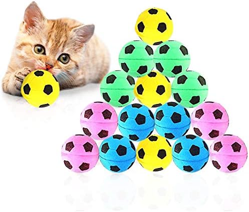 Meric 16-Pack Топки за котки с гъба, 1.5 Инча, Футболни топки от Мека Пяна за упражнения и Интерактивни игри,