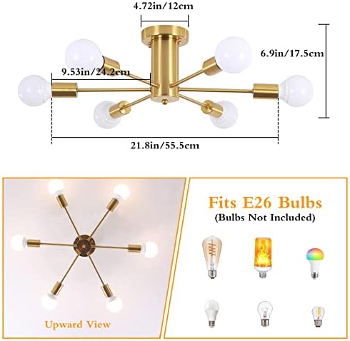 Тавана лампа WTYUIO Gold с подово монтиране, 6 Лампи, Модерен Полилей Sputnik, Окачена лампа в Средата на века