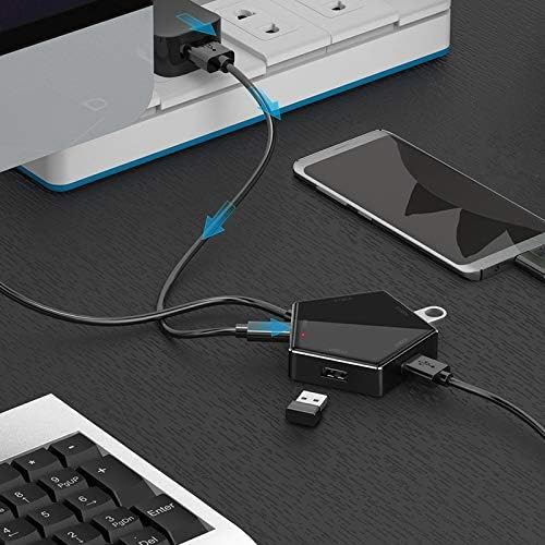 HGVVNM USB hub, четири USB хъб 3.0, с отвор за външно захранване, високоскоростен четырехпортовый сплитер (черен