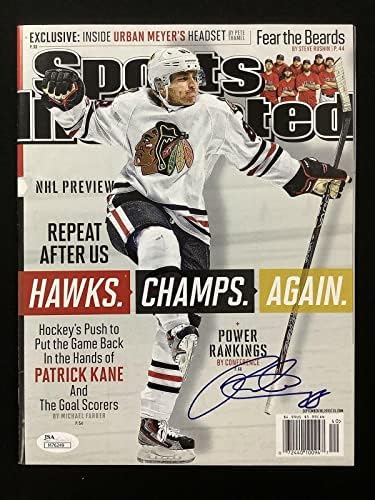 Патрик Кейн подписа за Спортс илюстрейтид Mag 9/30/13 Без етикет Blackhawks Auto JSA - Списания НХЛ с автограф