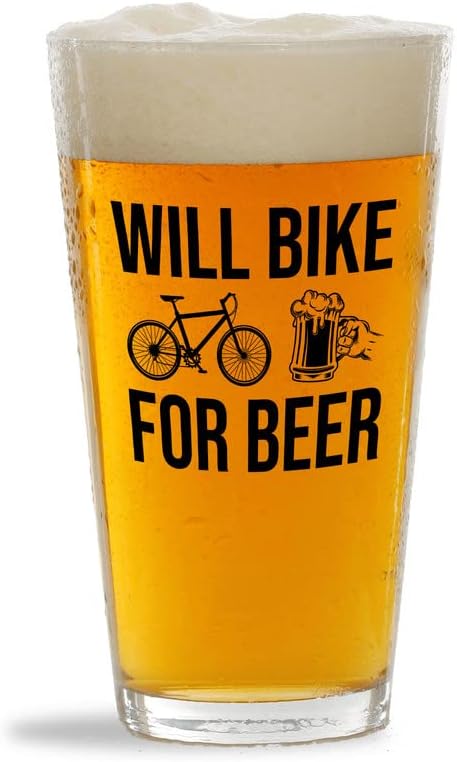 Любител на бира Flairy Land Пинтовый Чаша е 16 унции - Will Bike for Beer - Велосипедисти, Катающиеся Планинско