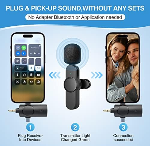 AIKELA Двоен безжичен петличный микрофон с ревери за iPhone, Android, камери Безжични двойни микрофони Plug-Play