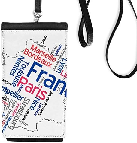 Думите на Името на града Марка Франция Карта Телефон в Чантата си Портфейл Окачен Мобилен Калъф Черен Джоба