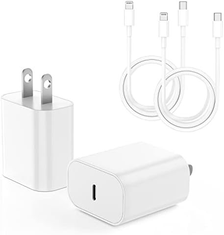 [Сертифициран от Apple Пфи] Стенно зарядно за iPhone 14 13 12 11 (X XR XS Plus Pro Max) iPad, 6 фута кабел Type C за Светкавица и блок за бързо зареждане USBC Rapid, 2 опаковки, с бърз USB конектор Cube Br