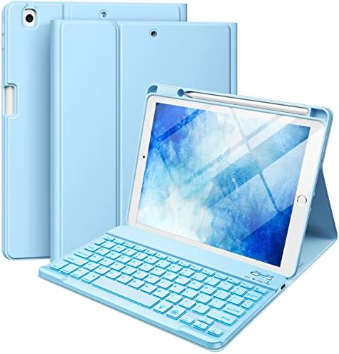 Калъф Hamile за iPad 9th /8th / 7th поколение с клавиатура 10.2 инча - 7 Цвята Безжичен Подвижна клавиатура-фолио с подсветка и притежател на молив за iPad Pro 10,5 / iPad Air 3-то поколение (