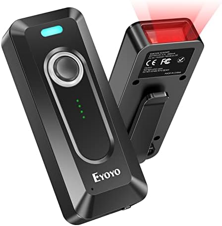 Безжичен баркод скенер Eyoyo 2D с клип Bluetooth, батерия от 2000 mah с индикатор за нивото, Преносими и Мини Четец на QR баркодове за библиотека за инвентаризация, Съвместим с iPh