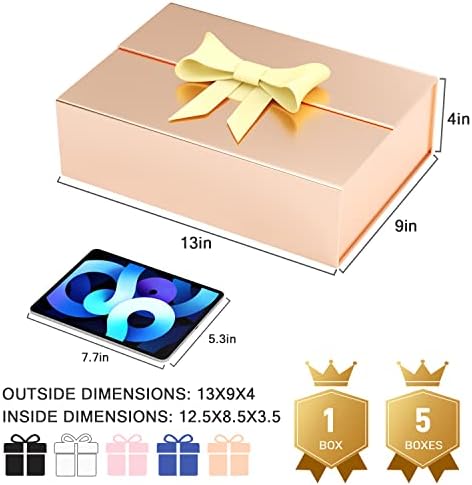 Подарък Кутия от Розово злато с капак, Големи кутии Подарък 13x9x4 подарък с Панделка и магнитна закопчалка