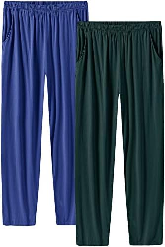 JINSHI Мъжки Модални Пижамные Панталони 2 Опаковане на Леки и Дълги Панталони с Джоб на съвсем малък