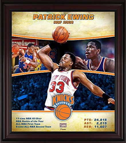 Колаж играч Patrick Ewing New York Knicks в рамка с размер 15 x 17 инча от твърда дървесина, Класически дървен