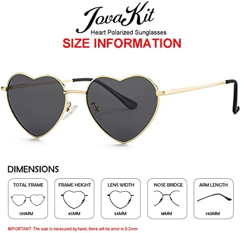 JOVAKIT Поляризирани Очила във формата на Сърце за Жени, Модерен Красив Стил, Метална Дограма, UV400, Защитни