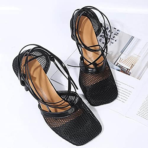 Дамски обувки USYFAKGH, сандали, дамски летни модни мрежести дишащи сандали на висок ток с квадратни пръсти