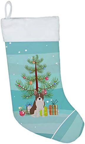 Съкровищата на Каролина CK3493CS Бостън Териер Коледно Дърво, Коледни Чорапи, Чорапи За Висящи пред Камината,